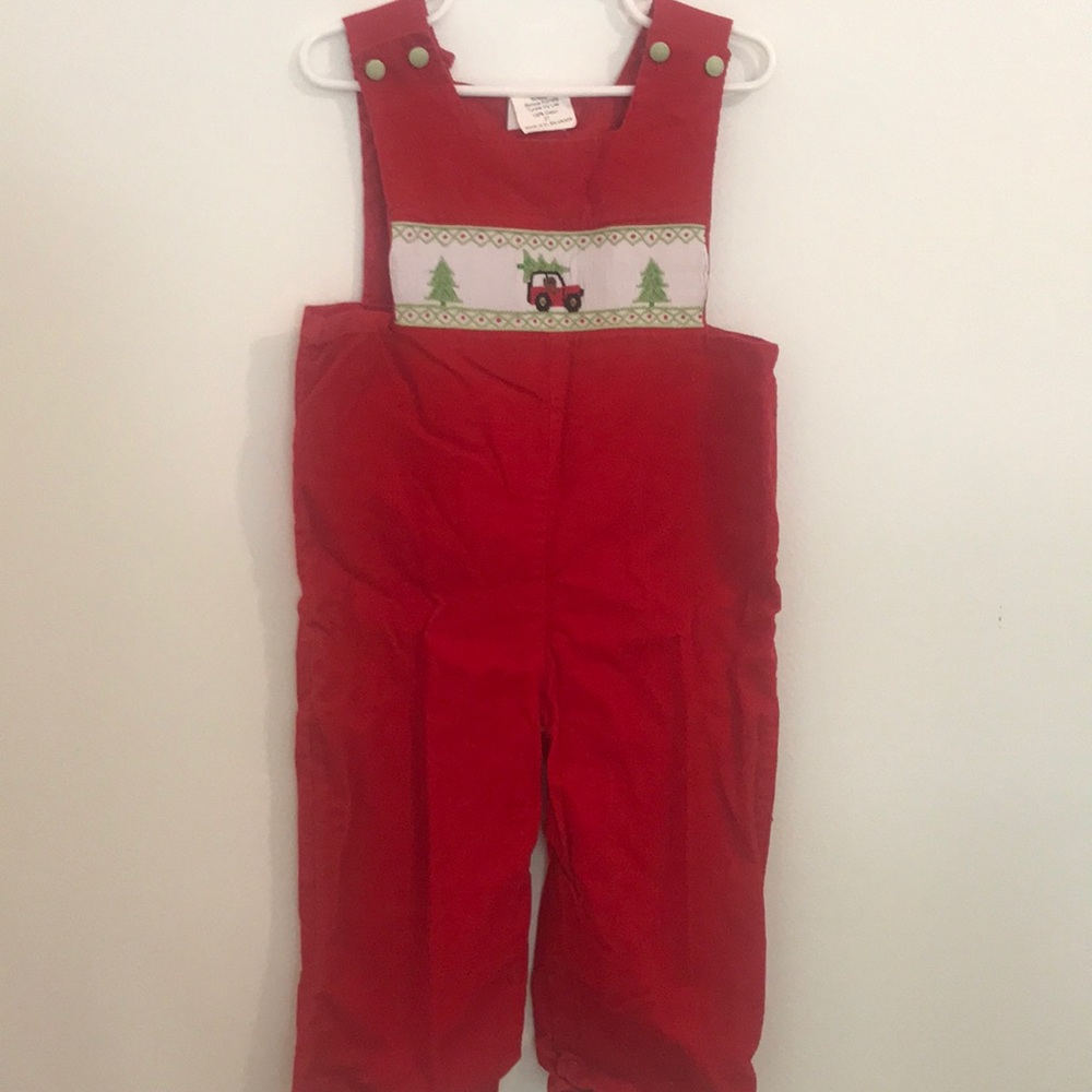 Smocked Christmas corduroy overall